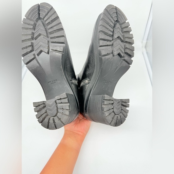 Prada Black leather Lug sole logo Chelsea Boots block heel EU 38.5 - Picture 12 of 16